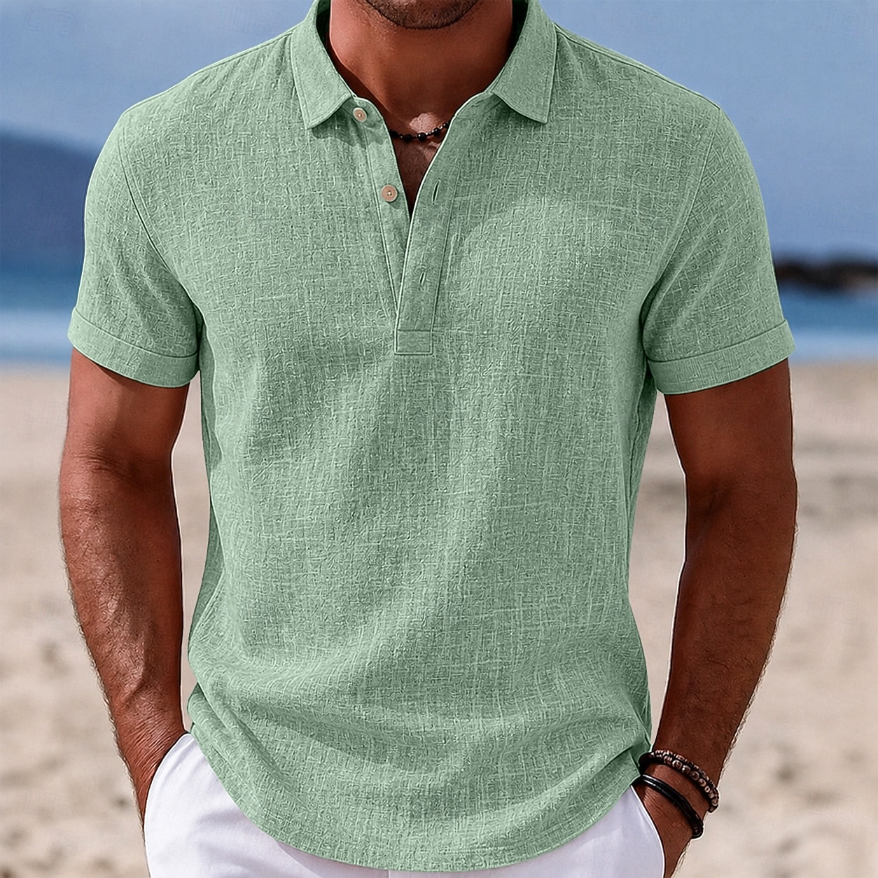 Per uomo Camicia di lino Polo Casuale Vacanza Classico Manica Corta Moda Tinta unica Semplice Leggero Bottoni Estate Primavera Blu Bianco Nero Blu marino Marrone Verde Camicia di lino del 2026 a $21.99 –P2