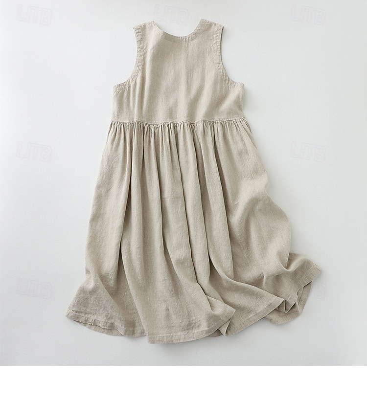 نسائي فستان ميدي 100% Cotton عتيق مناسب للبس اليومي فضفاض صالح سهل بدون كم V رقبة هيذر أخضر عسكري الصيف الربيع 2026 - $18.49 –P7