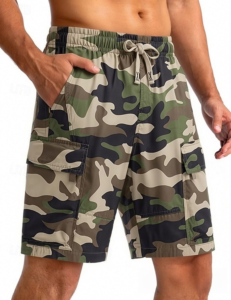 Men's Lightweight Cargo Shorts Comfort Waist Tactical Cargo Shorts Casual Shorts Drawstring Elastic Waist Multi Pocket Camouflage Quick Dry Knee Length Casual Outdoor Streetwear Fashion Streetwear 2026 - $27.99 –P14