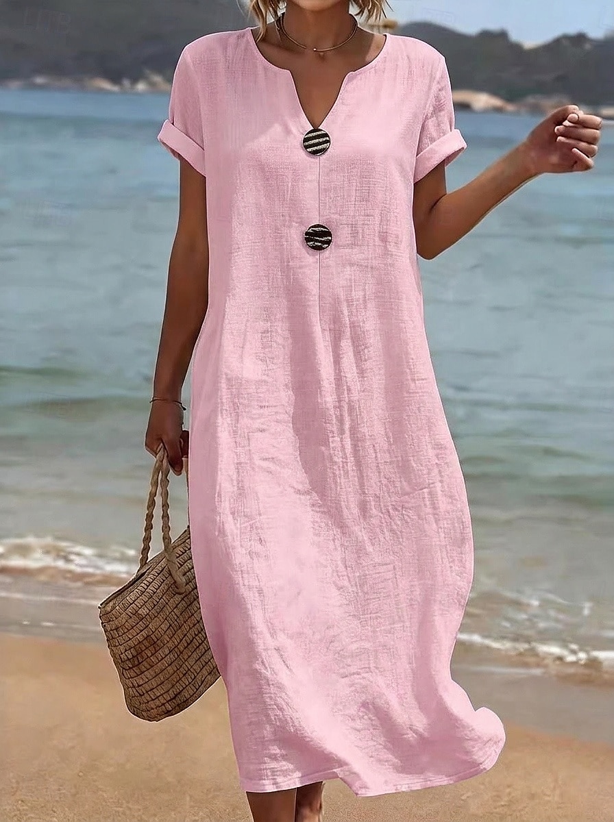 Per donna Abito Midi Abito da Spiaggia Vestito Casual Abito Estivo Essenziale Classico Quotidiano Vacanza Vestibilità comoda Semplice Manica Corta Scollo a V Giallo Rosa Azzurro cielo Estate Primavera del 2026 a $15.99 –P2