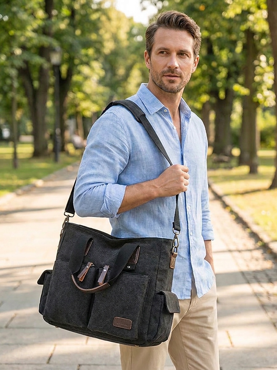 Men's Canvas Multi-Pocket Large Capacity Tote Messenger Bag, Adjustable Shoulder Strap Casual Work Travel Crossbody Bag, Multi-Color Utility Shoulder Bag for Daily Commute 2026 - $29.99 –P2