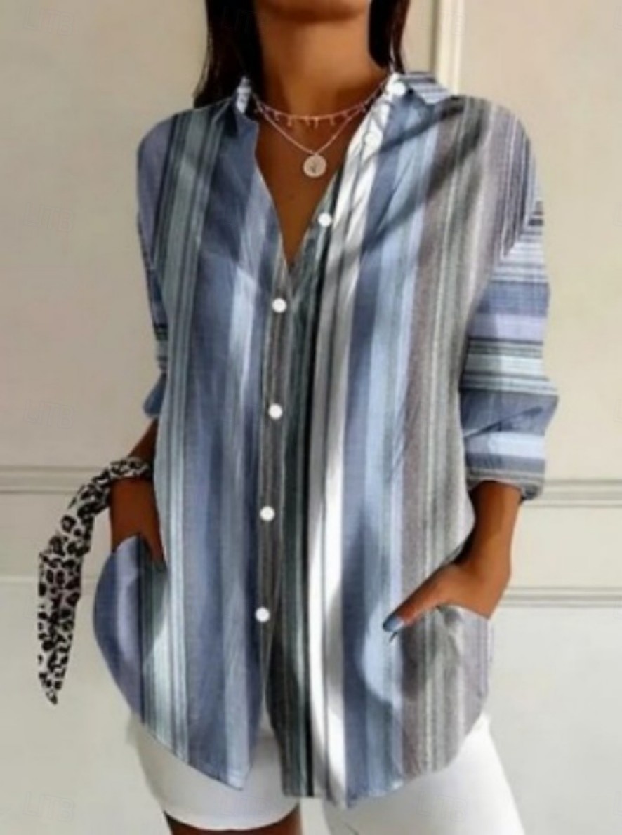 Women's Shirt Blouse Buttons Graphic Polka Dot Striped Vintage Stylish Classic Long Sleeve Shirt Collar Crop Tops Casual Daily Holiday Black Pink Dusty Blue Summer Spring Fall Winter 2026 - $31.99 –P2