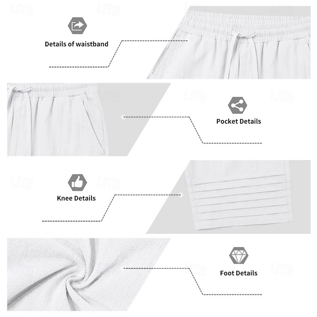 Men's Capri shorts Linen Pants Summer Pants Beach Pants Drawstring Pocket Elastic Drawstring Waist Solid Color Comfort Breathable Calf-Length Daily Outdoor Beach Vacation Fashion White Khaki Inelastic 2026 - $22.99 –P6