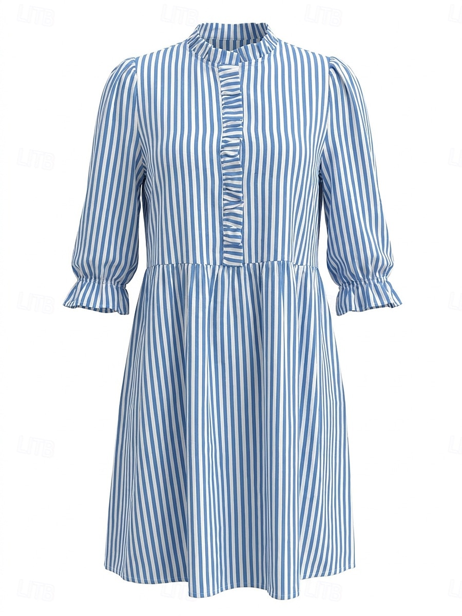 Femmes Robe Longueur Genou Robe trapèze Élégant Quotidien Coupe régulière Rayé Demi Manches Col montant Bleu Kaki Été Automne de 2026 ? $39.99 –P1