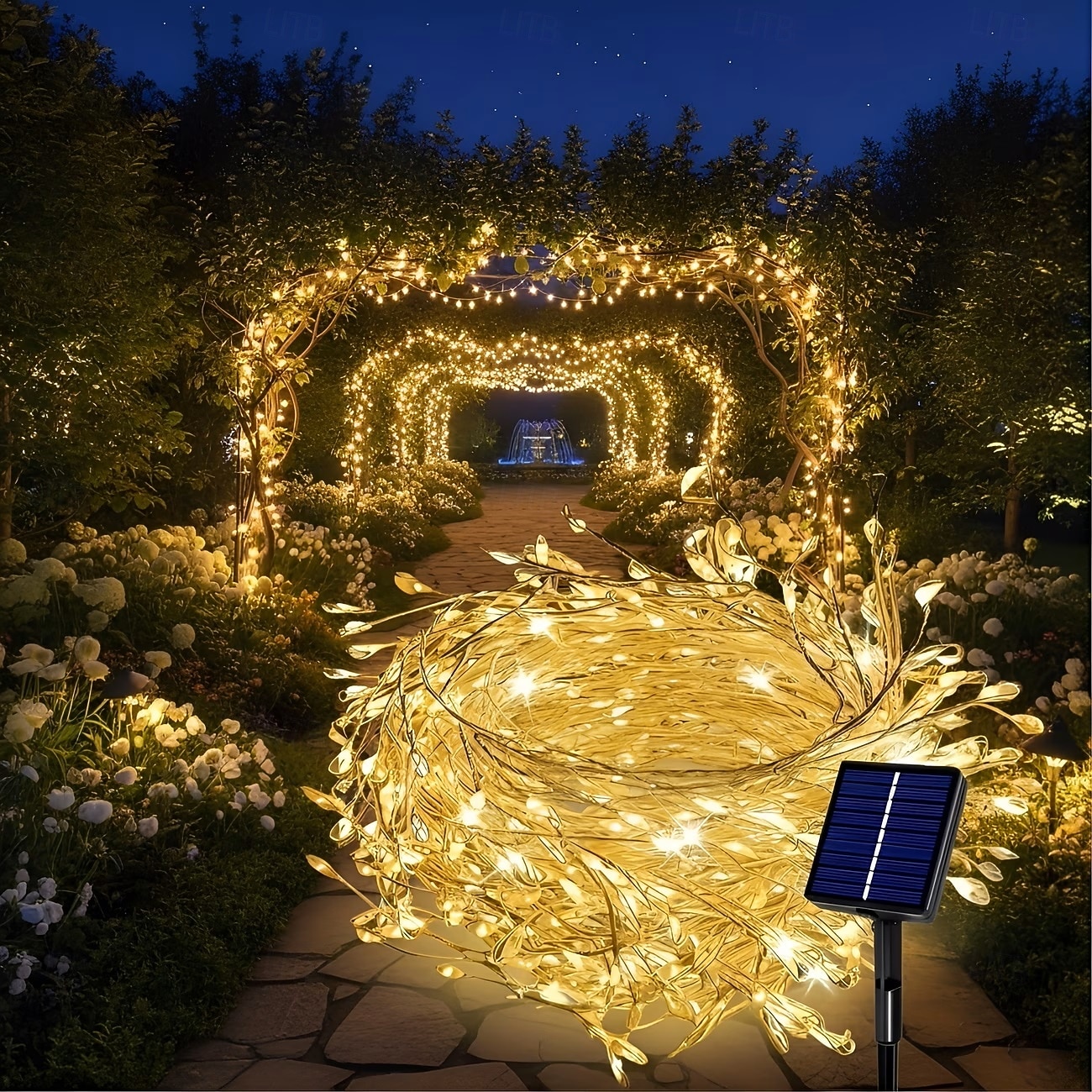 Solcelledrevet lyslenke 6m 200 LED fyrverkeriformet lyslenke med 8 blinkende moduser for hagefester utendørs belysning bryllup terrassedekorasjon 2026 - $25.99 –P1