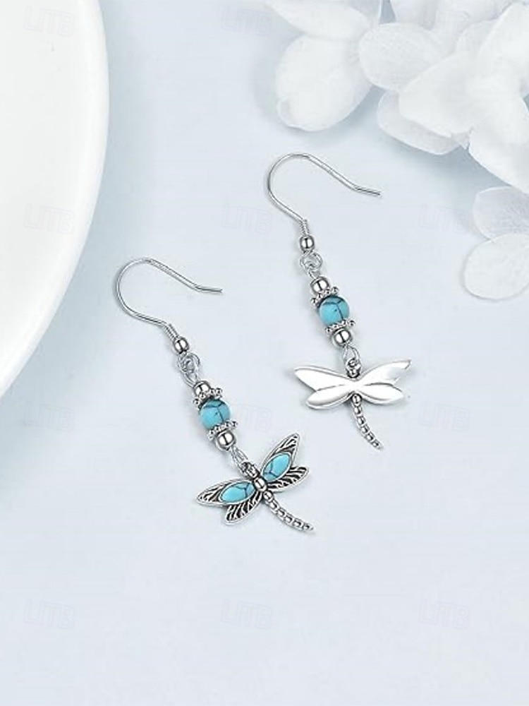 Set di orecchini pendenti da donna con libellula turchese e farfalla, orecchini vintage in lega stile boho, gioielli ispirati alla natura per vacanze estive, feste in giardino, festival, regalo del 2026 a $11.99 –P7