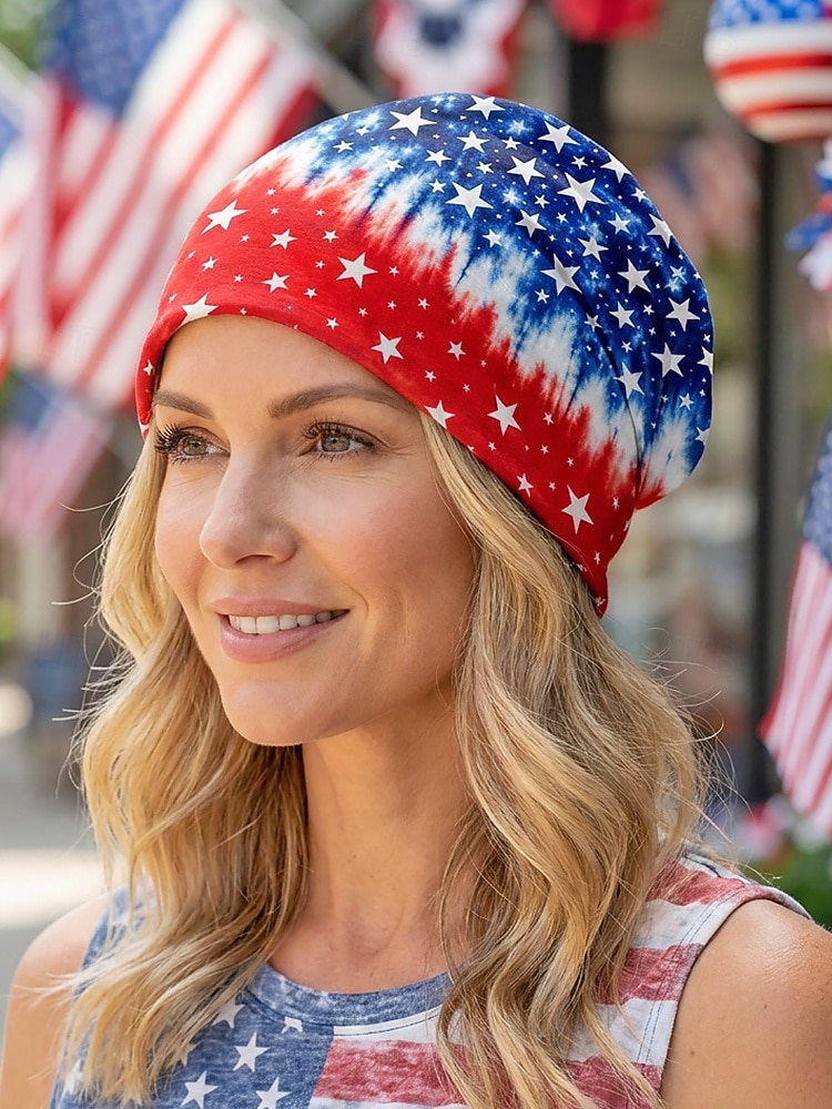 Patriotisk bohemsk lue for kvinner &halsmansjett, lett stretch polyester flermønstret USA-trykk sommerhodeplagg for USAs uavhengighetsdag, 4. juli, reise &festivaler 2026 - $11.99 –P1