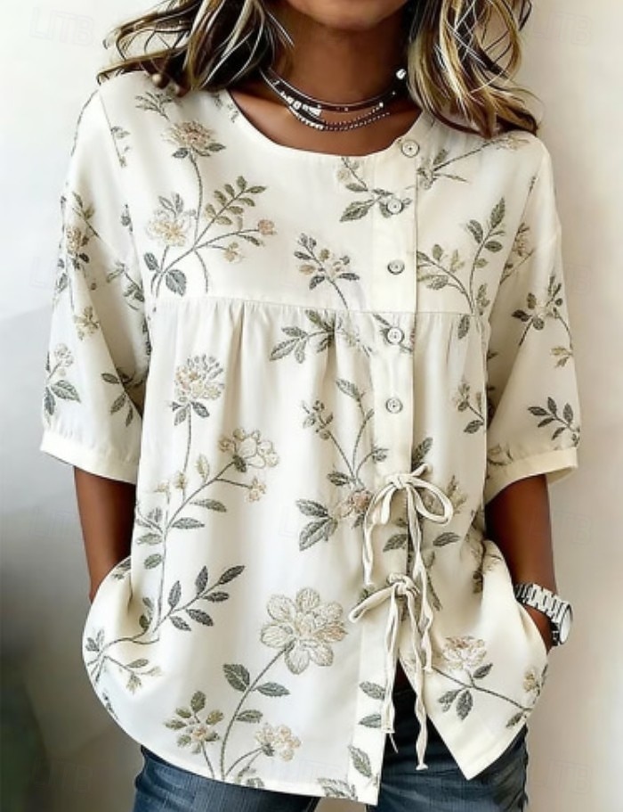 Pasqua Per donna Camicia Elegante Bohemien Vacanza Manica Corta Top Regolari Casuale Blu Verde primavera Bianco Azzurro cielo Verde Estate Primavera del 2026 a $24.99 –P4