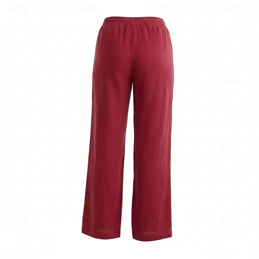 női bő szárú vászon culotte középderekú, teljes hosszúságú, húzózsinóros, zsebes, vakációs bordó, mélyzöld 2026 - $49.99 –P9