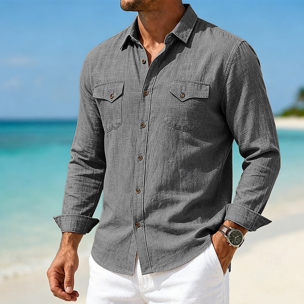 Hommes Chemise Chemise en lin Chemise d'été Tenue de plage Chemise Boutonnée Uni Occasionnel Quotidien Bleu Rose Claire bleu marine Bleu de minuit manche longue Col Printemps & Été Été Vêtement Tenue de 2026 ? $28.99 –P8