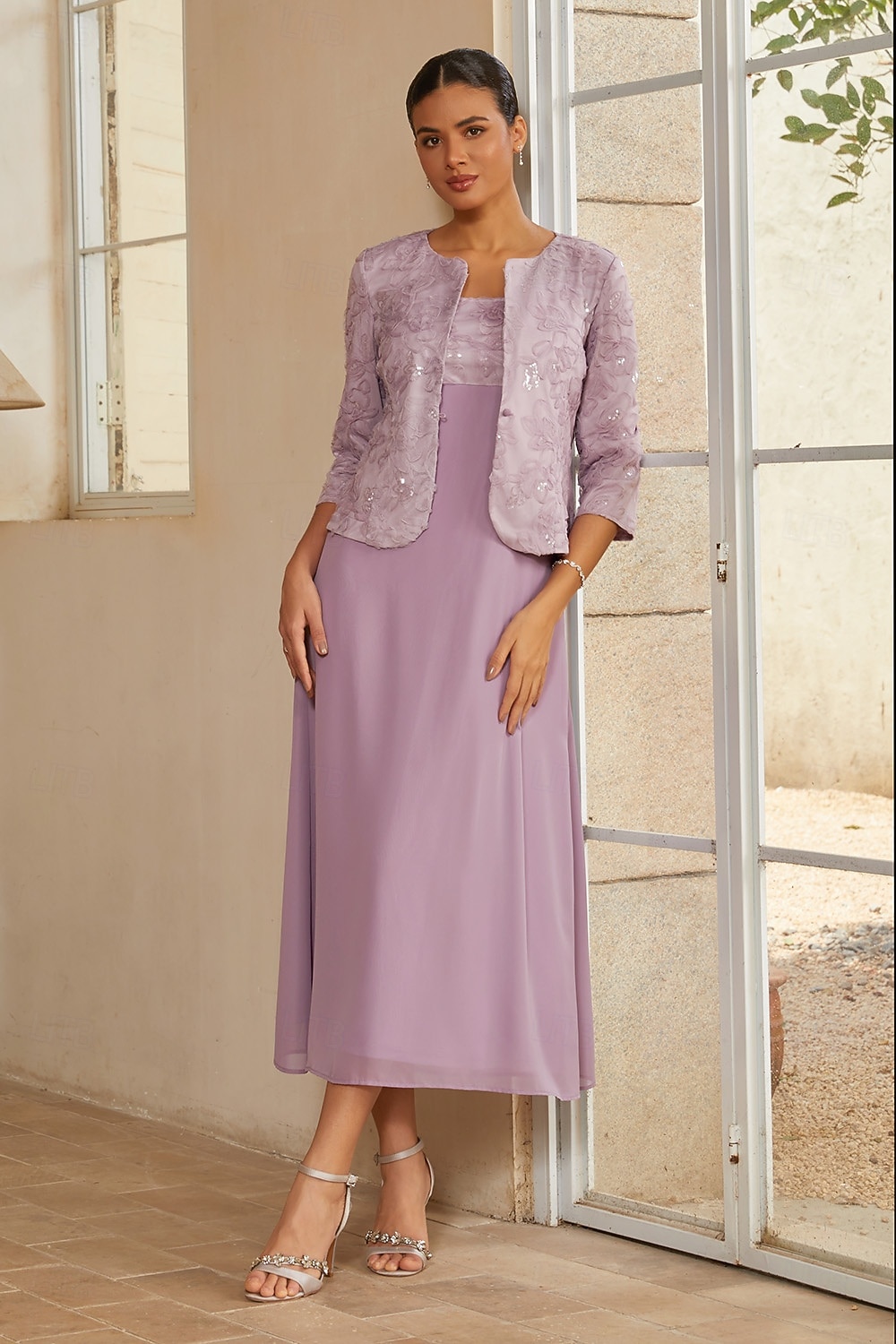 Femmes Ligne A Ensembles de robes 2 pièces avec veste Robe de Cocktail Robe d'invité de mariage Longueur thé Col Rond Sans manches Manche 3/4 Élégant Quotidien Semi-Formel avec Chiffon Maille florale de 2026 ? $149.99 –P10