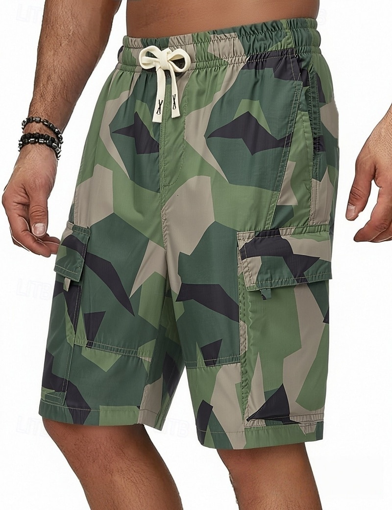 Men's Lightweight Cargo Shorts Comfort Waist Tactical Cargo Shorts Casual Shorts Drawstring Elastic Waist Multi Pocket Camouflage Quick Dry Knee Length Casual Outdoor Streetwear Fashion Streetwear 2026 - $27.99 –P4