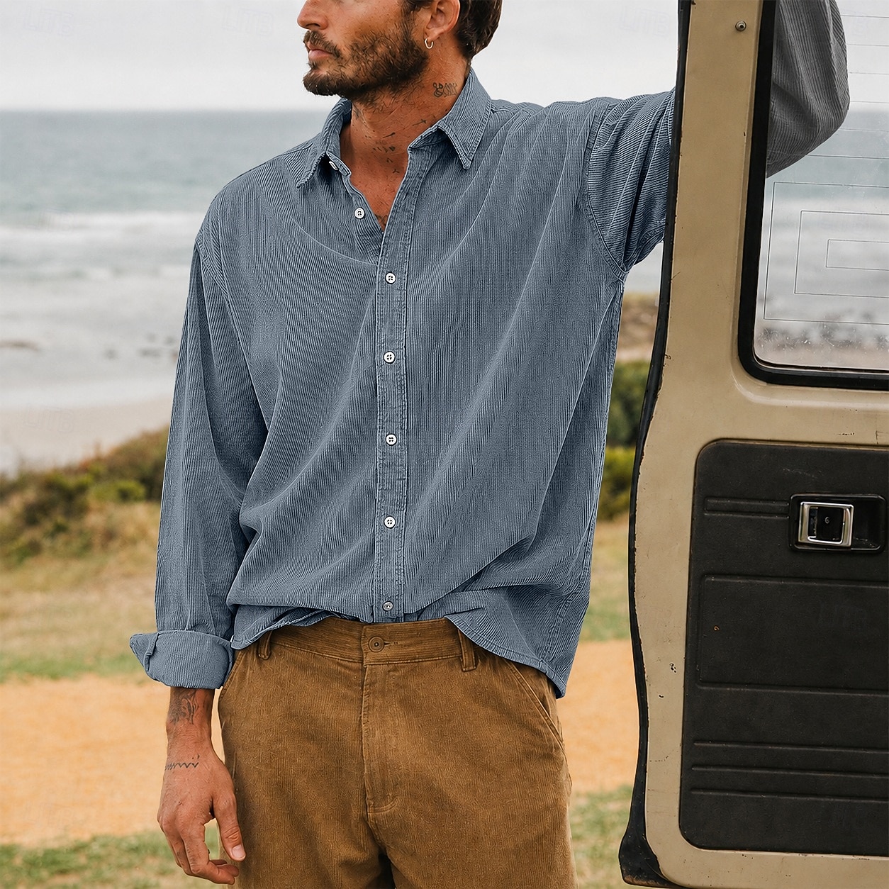 Men Shirt Casual Shirt Corduroy Shirt Button Up Shirt White Dark Brown Black Navy Blue Purple Long Sleeve Plain Shirt Collar Casual Daily Plain Clothing Apparel Elegant Fashion Casual 2026 - $29.99 –P8