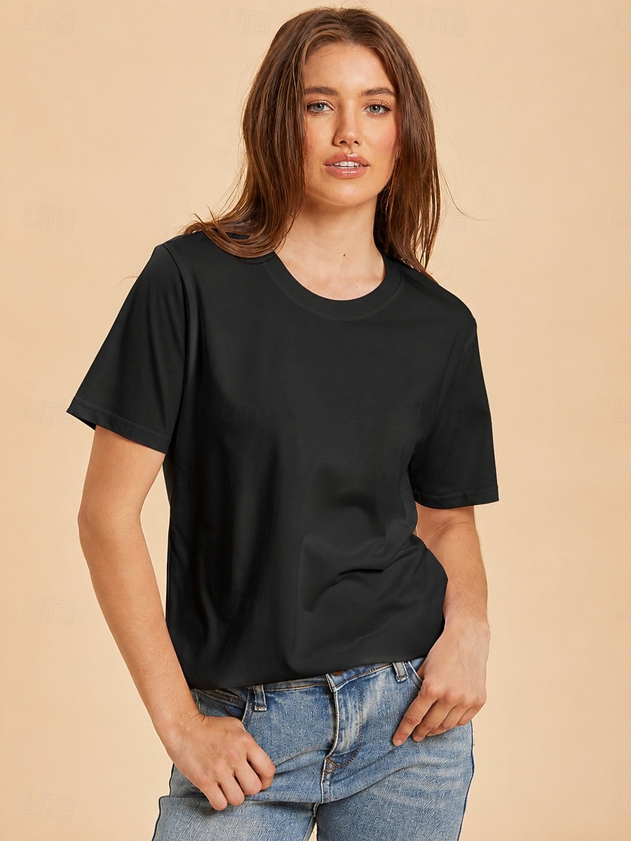 Women's T Shirt Cotton Shirt Tee Top Solid Color Fashion Stylish Basic Short Sleeve Crew Neck Regular Tops Casual Daily Going out Blue Khaki Black White Yellow Summer Spring 2026 - $19.99 –P25