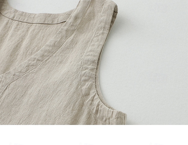 نسائي فستان ميدي 100% Cotton عتيق مناسب للبس اليومي فضفاض صالح سهل بدون كم V رقبة هيذر أخضر عسكري الصيف الربيع 2026 - $18.49 –P14