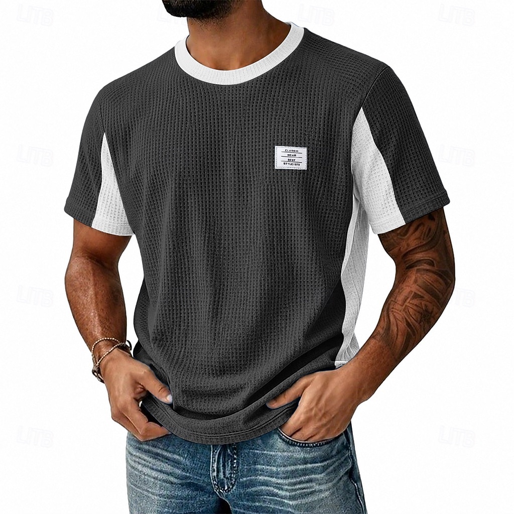 Men's Waffle T-shirt Tee Top Short Sleeve Crew Neck Summer Spring All Seasons Solid Color Fashion Designer Casual Color Block Casual Daily Outdoor Light Blue Black Light Green Top Tee for Men 2026 - $22.99 –P7