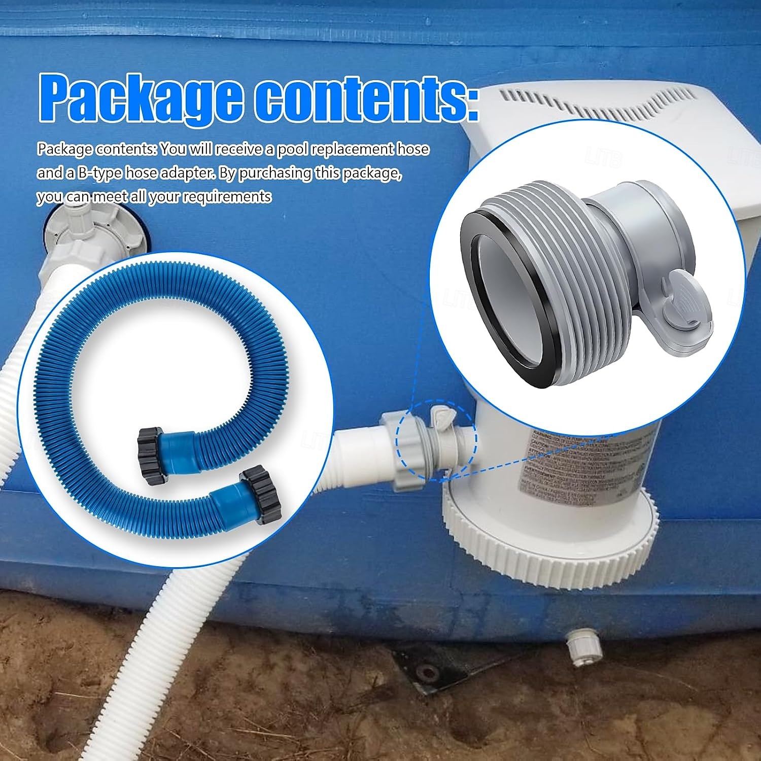 Set van 2 vervangingsslangen voor bovengrondse zwembaden, filterpompslang met een diameter van 1,5 inch (3,8 cm) en adapters. &Pakkingen, flexibele accessoirekit voor zware toepassingen voor Intex 2026 - $46.99 –P6