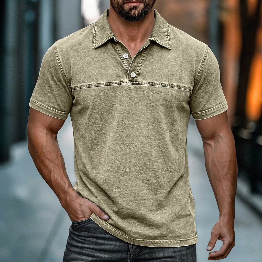 Cămașă spălată cu acid SoftFade™ Cămașă de golf bărbați Casual Afaceri Guler polo rib Tăiată Mâneca scurtă Modă Basic Solid Color Butoane Spălate Vară Primăvară Croială obișnuită Negru Verde deschis 2026 - $32.99 –P18
