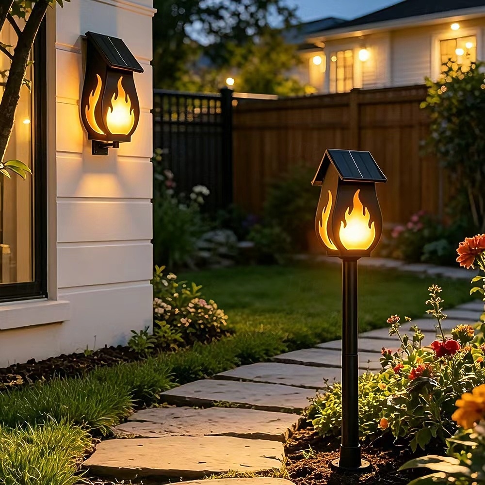 1 Pc Outdoor Solar Flame Wall Light – Waterproof Flickering Fire Effect LED Garden Path Yard Patio Lawn Porch Decorative Lamp, Energy Saving for Summer Party, Camping & Villa Ambiance 2026 - $32.99 –P1
