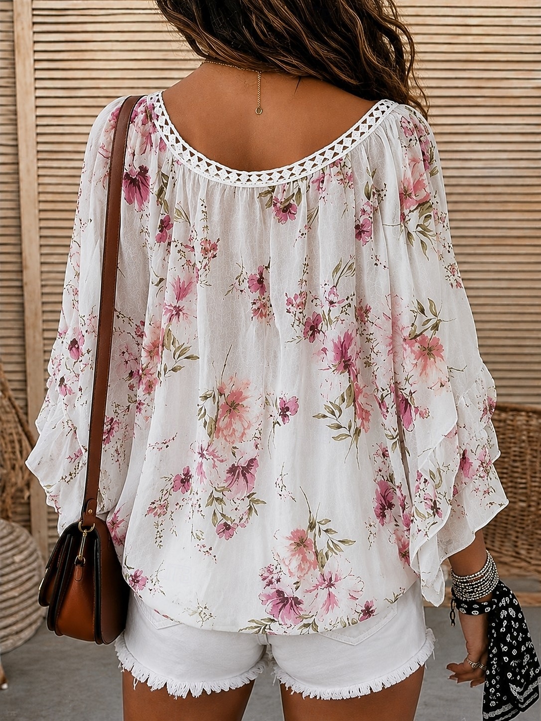 Women's Shirt Eyelet Top Lace Shirt Lace Splicing Top Jacquard Ombre Floral Graphic Elegant Bohemia Active Long Sleeve V Neck Long Tops Casual Beach Holiday White Pattern Orange Summer Spring Fall 2026 - $21.99 –P2