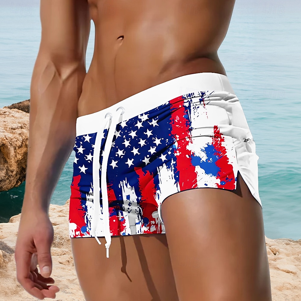 Men's US Flag Swim Trunks Swim Shorts Board Shorts Mid Waist Patriotic Outdoor Holiday Drawstring with Mesh lining Elastic Waist Designer Clothing Apparel 2026 - $20.99 –P2