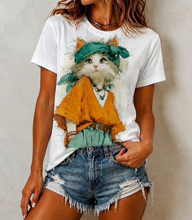 Women's T Shirt Color Block Print Graphic Animal Giraffe Vintage Stylish Classic Short Sleeve Crew Neck Long Tops Casual Daily Blue White Black Purple Summer Spring 2026 - $21.99 –P6