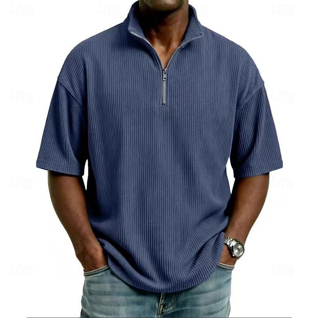 Men's Corduroy Shirt Polo Shirts Casual Daily Quarter Zip Short Sleeve Fashion Basic Plain Lightweight Quarter Zip Summer Spring Regular Fit Black White Wine Navy Blue Sky Blue Purple Corduroy Shirt 2026 - $24.99 –P5