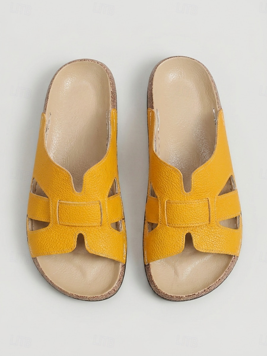 Women's Yellow Cutout Comfort Footbed Slides – Wide Fit Box Open Toe Slide Sandals with Cushioned Insole & Lightweight Non-Slip Outsole for Travel, Casual Wear and Everyday Comfort 2026 - $24.99 –P5