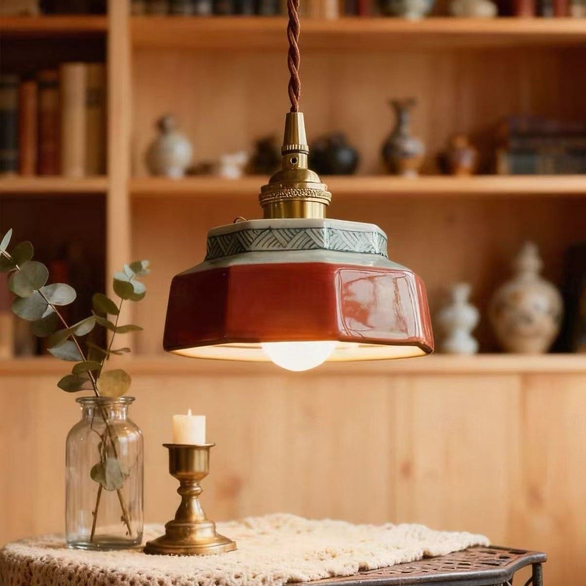 Mała lampa wisząca z zielonego szkła, niebiesko-białej porcelany, czerwona ceramiczna lampa wisząca, nowoczesna lampa nordycka do jadalni, sypialni, kuchni, wyspy, domu wiejskiego, kawiarni 2026 - $156.99 –P1