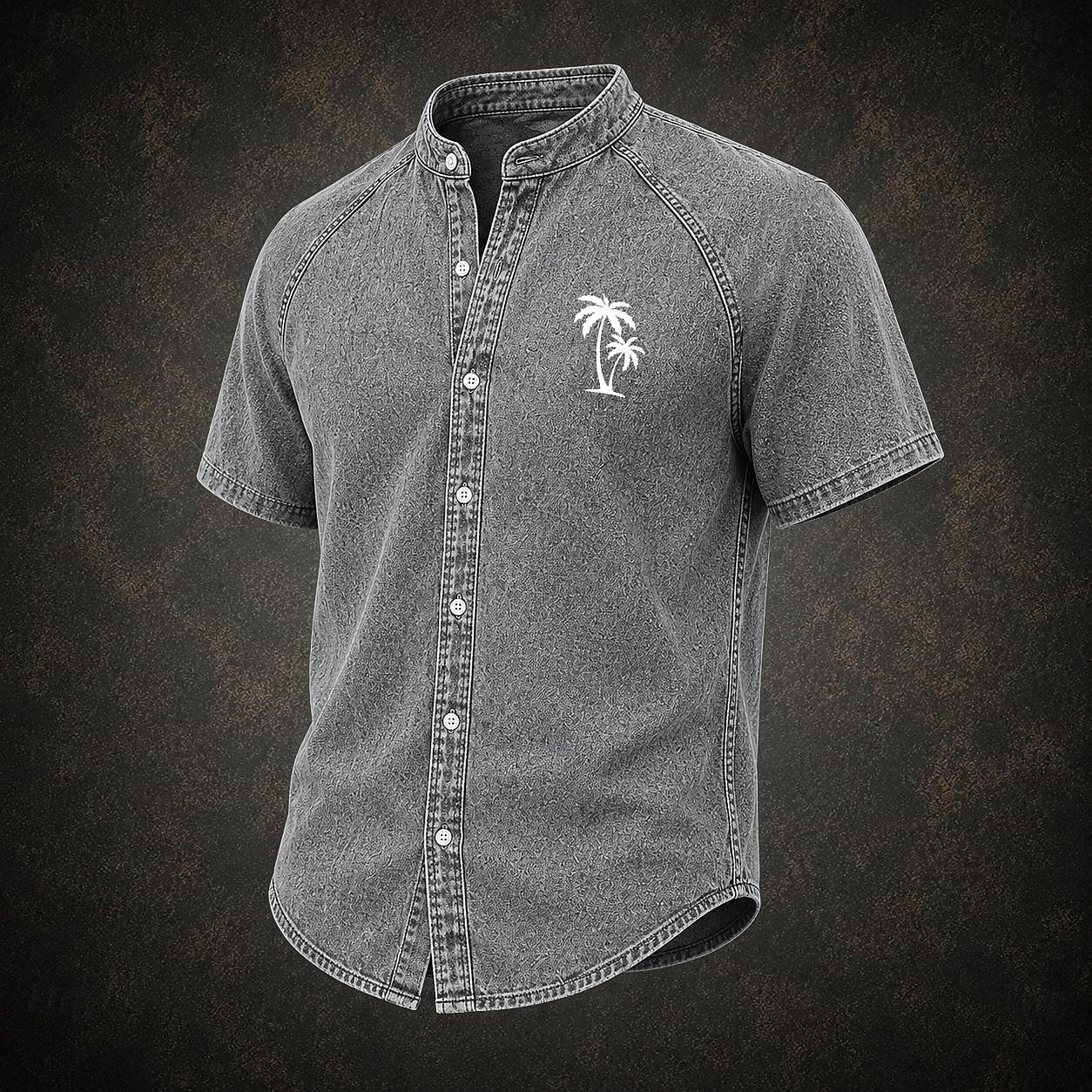 camicia da uomo softfade™ camicia casual camicia in denim camicia acid wash capo tinto rosa verde kaki grigio azzurro manica corta tinta unita colletto alla coreana abbigliamento casual quotidiano del 2026 a $31.99 –P5