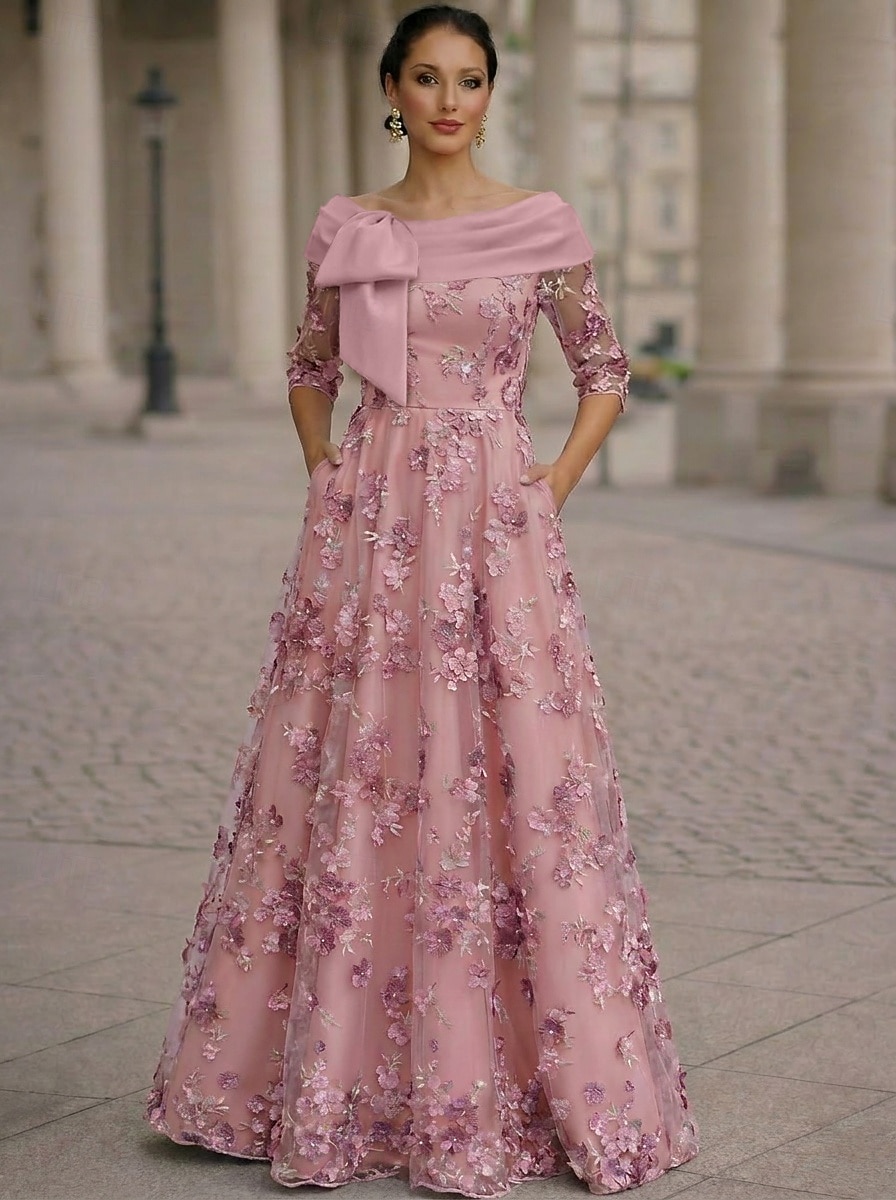 A-Line Floor Length Evening Gown Formal Dress Elegant Floral Sleeveless High Neck Garden Party Wedding Satin Organza with Embroidered Flower Bow(s) Embroidery 2026 - $194.99 –P3