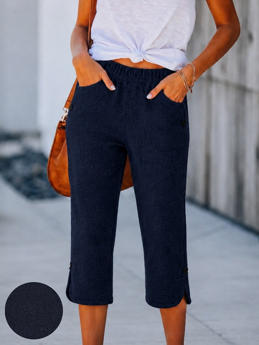 damjeans denim capribyxor semester enkla capribyxor hög midja komfort bekväm oelastisk semester formell vardagskläder svart marinblå himmelsblå sommar vår normal passform 2026 - $27.99 –P3