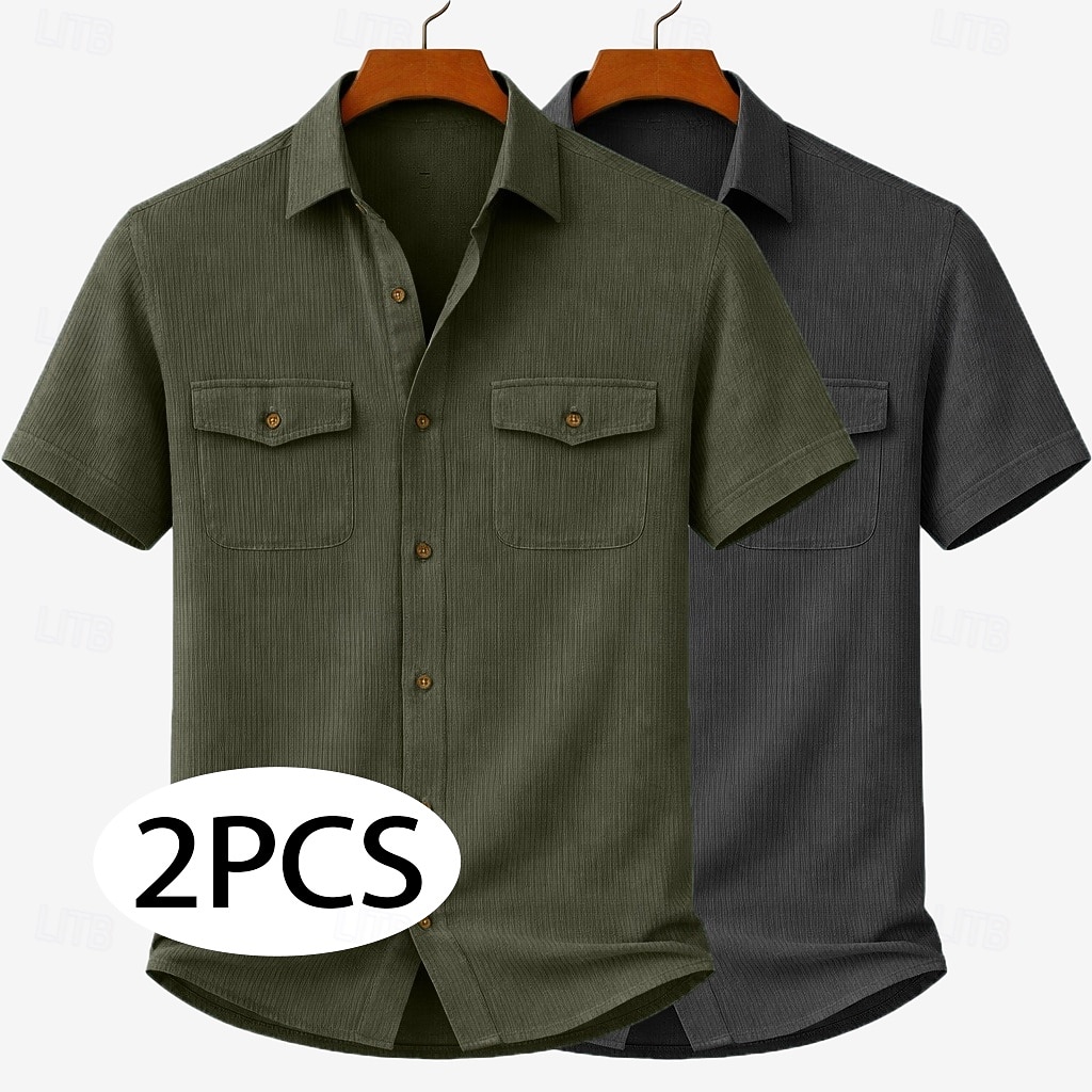 Da uomo Camicia Camicia casual Camicia di Velluto a Coste Camicia con Bottoni Bianco + giallo Beige + nero Bianco+Beige Verde militare + nero Blu navy + giallo Manica Corta Semplice Colletto a Camicia del 2026 a $37.99 –P5