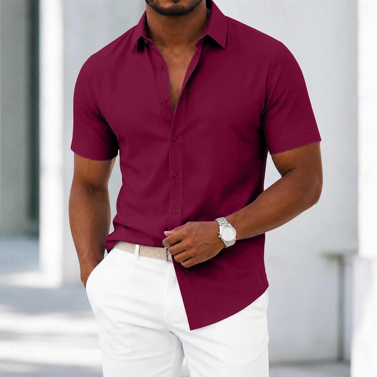 Per uomo Camicia Camicia elegante Camicia non stiro Camicia con Bottoni Semplice Casuale Quotidiano Bianco Blu chiaro Nero Rosa Manica Corta Collo ripiegato Estate Primavera Abbigliamento Classico del 2026 a $27.99 –P4