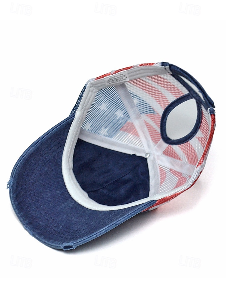Boné de beisebol feminino patriótico com abertura para rabo de cavalo, algodão lavado. &Boné trucker ajustável em tela, boné de verão multicolorido com a bandeira dos EUA para o 4 de julho, boné para de 2026 por $14.99 –P9