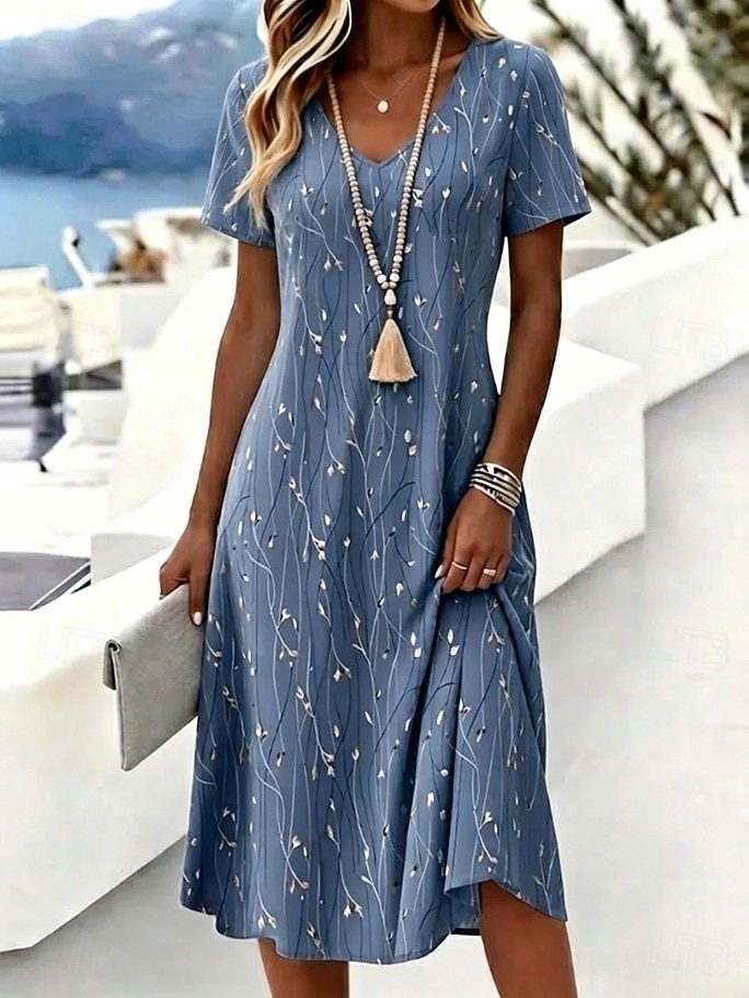 Per donna Abito Midi Vestito T-Shirt Abito a trapezio Vacanza Casual Boho Spiaggia Vestibilità regolare Ombre Floreale Grafico Manica Corta Scollo a V Blu Rosa Viola Arancione Estate Primavera del 2026 a $10.99 –P1