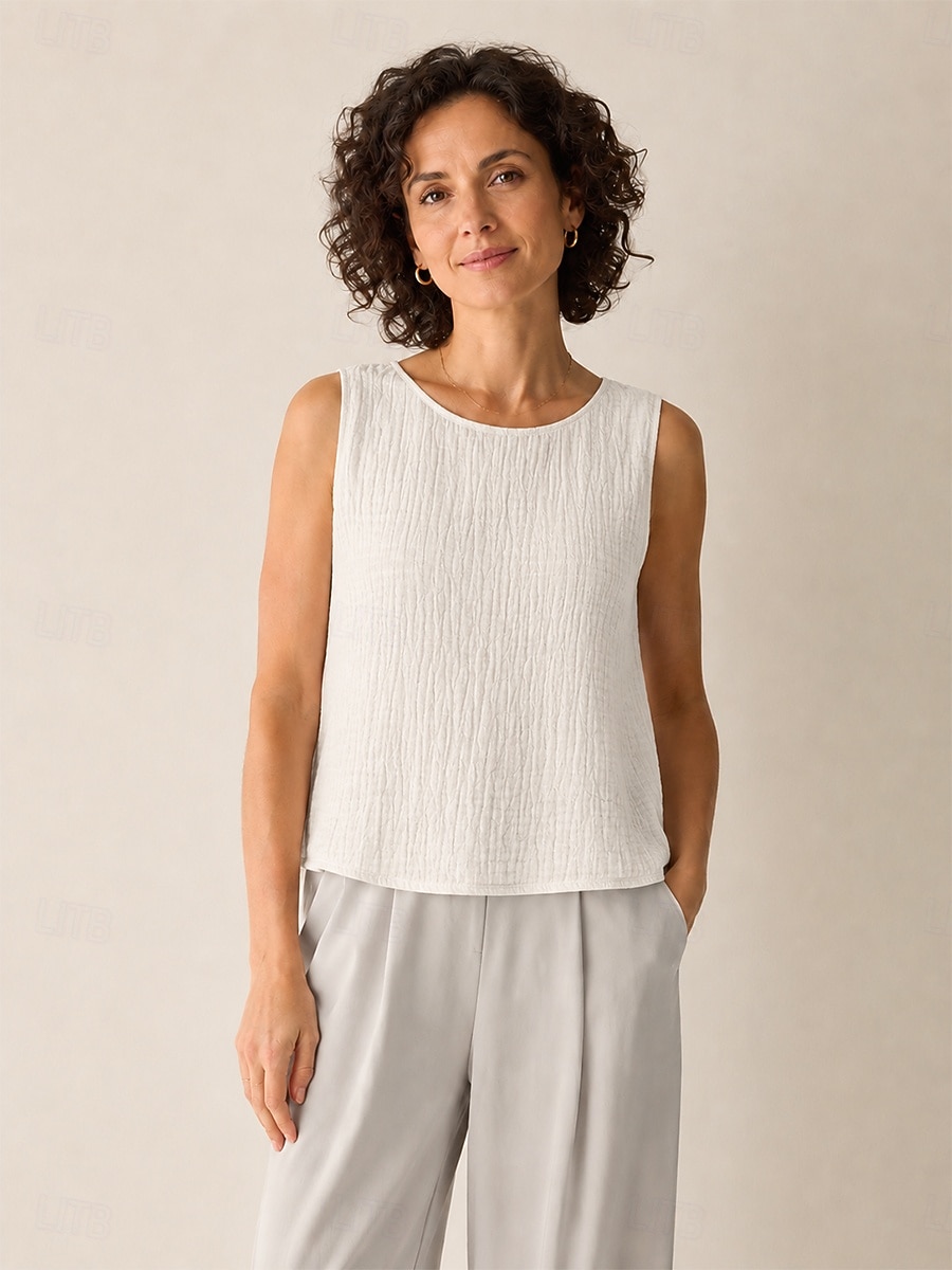 Per donna Canotta Maglietta Arricciato Tinta unica Elegante Moda Senza Maniche Girocollo Top Regolari Casuale Blu Bianco Rosso Arancione Estate Primavera del 2026 a $28.99 –P1