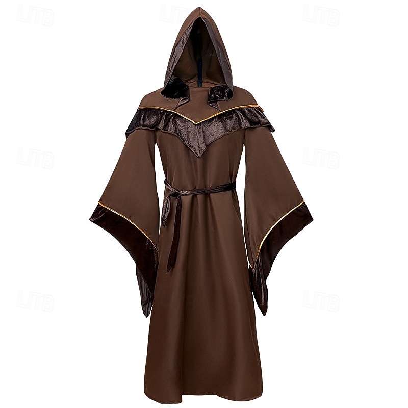 Retro Vintage Medieval Renaissance Floor Length Hoodies Robe Long Sleeves Wizard Monk Fancy Dress Men's Halloween Carnival Performance Renaissance Fair LARP Adults' Robe 2026 - $56.99 –P1