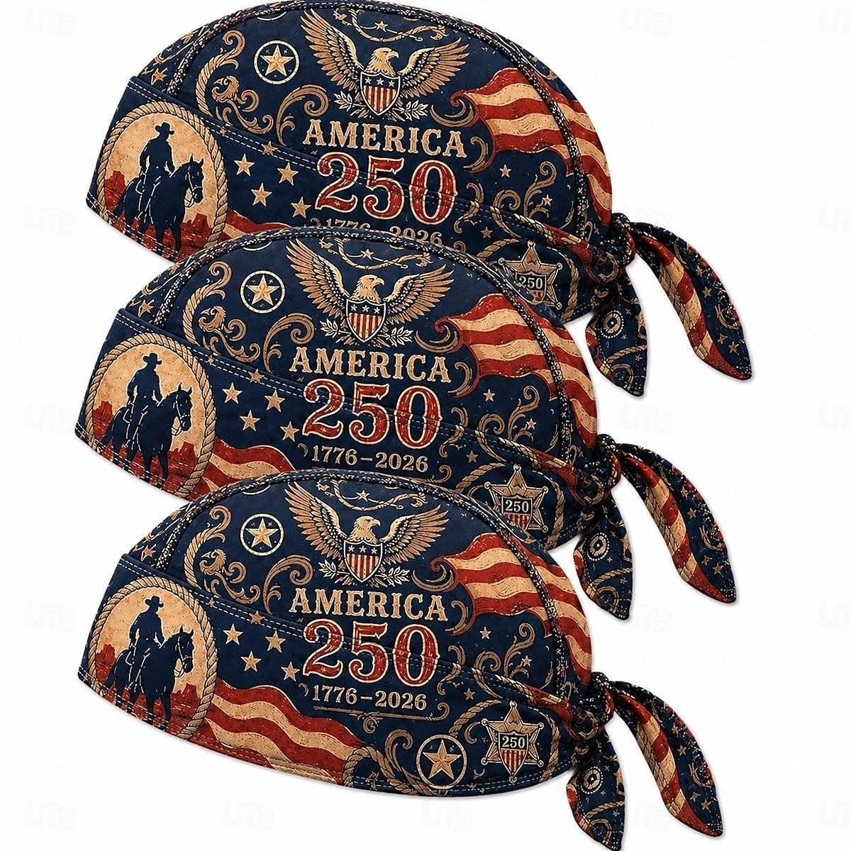 3 st. amerikanska 250-årsjubileumscykling pirathatt bikerhuvudbonad, amerikansk flagga bandana dödskallehatt, patriotisk huvudduk för män kvinnor, 1776-2026 ridning, fiske, löpning, utomhussporter, 2026 - $19.99 –P1