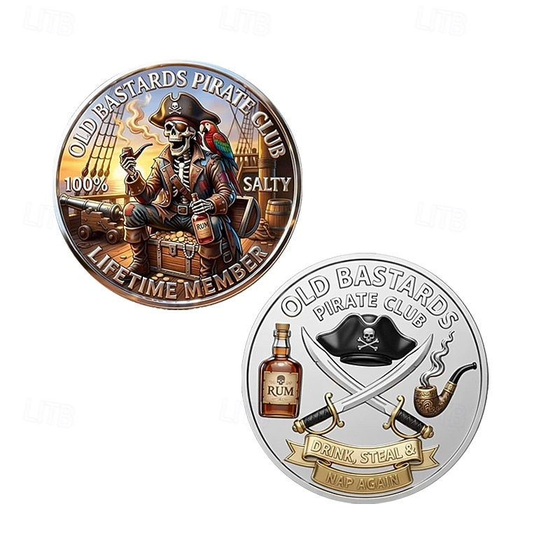 Pièce de défi du club des vieux pirates, pièce de collection de pirate squelette, pièce commémorative de membre à vie, cadeau souvenir de pirate amusant pour hommes, collectionneurs et passionnés de de 2026 ? $19.99 –P1