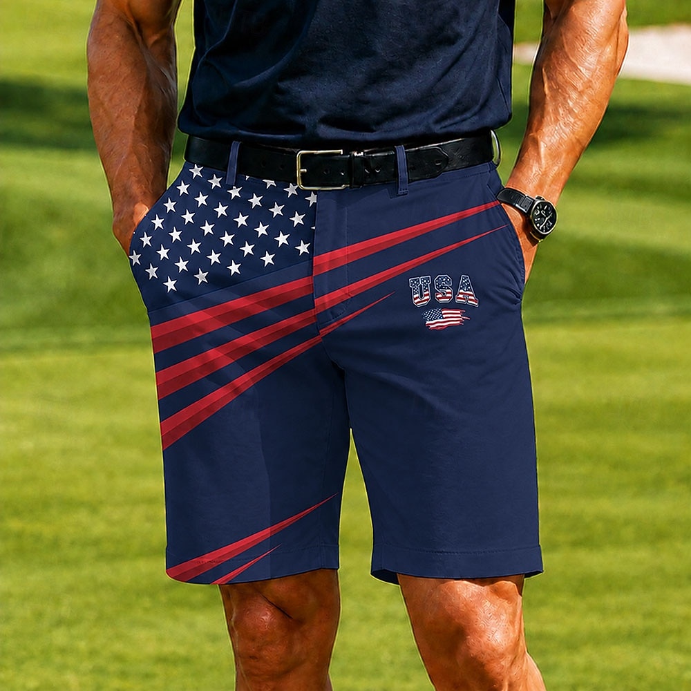 4th of July 2026 250th Men's Star American US Flag Bermuda Shorts Casual Shorts Golf Shorts Mid Waist Business Casual Work Golf Festival Flat Front Shorts with 4 Pockets Designer Clothing Apparel 2026 - $25.99 –P4