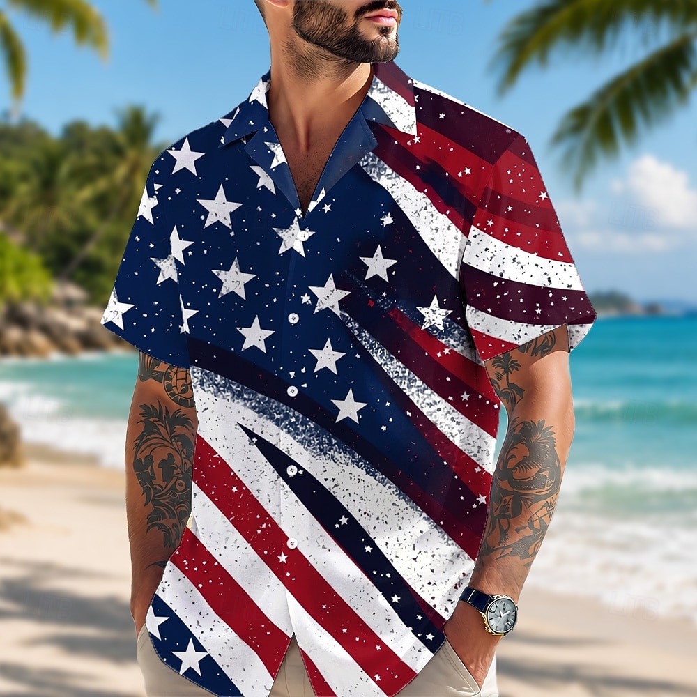 2026 250º Camiseta de Hombre Americana Bandera de EE. UU. Camisa de Botón Camisa de Cuello Camp Short Sleeve Patriótica Diaria Festival Verano Primavera Cuello Cubano Impresión 3D Azul 2026 - $25.99 –P1