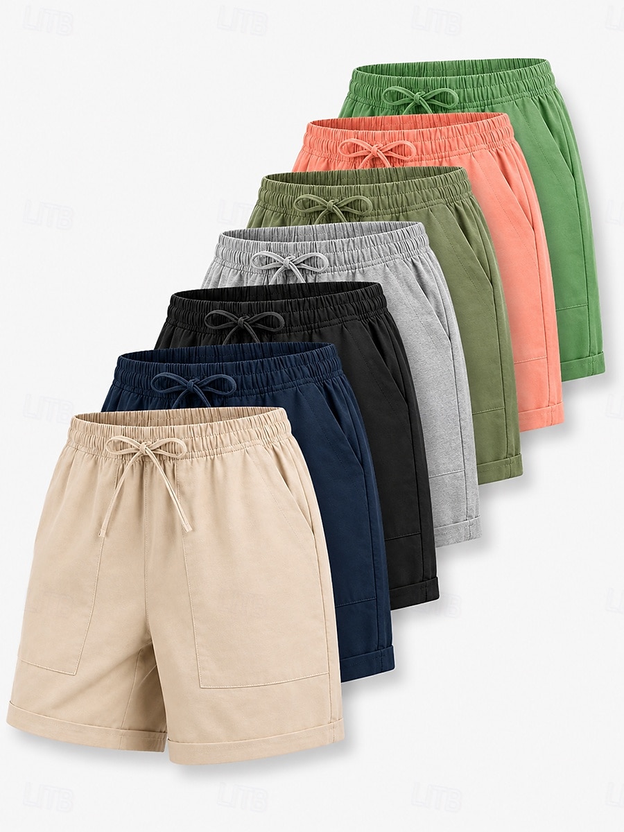 Women's Linen Shorts Summer Shorts Chinos Shorts Basic Short High Waist Plain Pocket Elastic Waistband Comfy Soft Comfortable Micro-elastic Outdoor Street Blue Khaki Black Pink Summer 2026 - $25.99 –P1