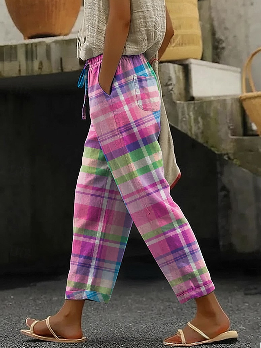 Pentru femei chinez Pantaloni casual Vacanță Epocă Casual Lungime totală Talie medie Grafic Plisat Model Geometric Cordon Peteci Buzunar Confort Απαλό Exterior Inelastic Casual Zilnic Vacanță 2026 - $37.99 –P2