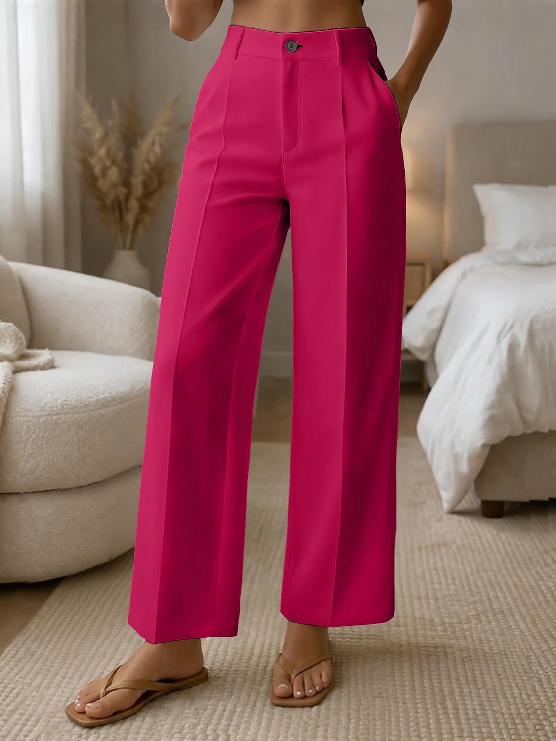 Mulheres Perna larga Calças Social Calça casual Moda Roupa de rua Básico Comprimento total Cintura Alta Tecido Bolsos Cintura elástica Confortável Sem Elasticidade Diário Escritório Férias Verde de 2026 por $10.99 –P17