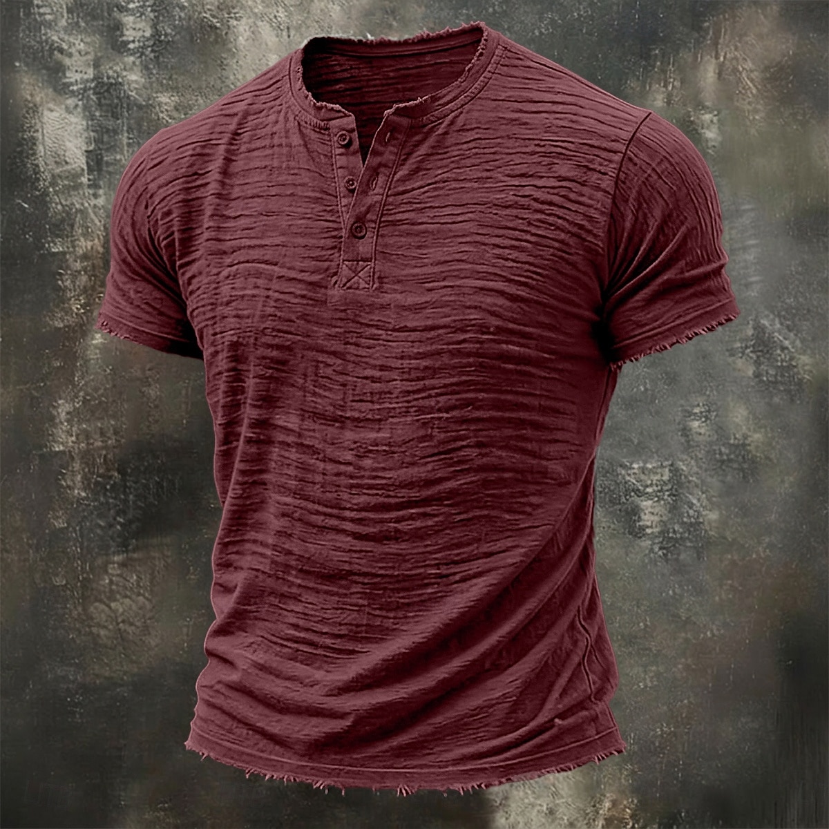 Men's T Shirt Linen T-Shirt Short Sleeve Henley Summer Spring Solid Color Textured Vacation Vintage Sports Raw Edge Casual Home Outdoor White Wine Green Top Tee for Men 2026 - $26.99 –P5