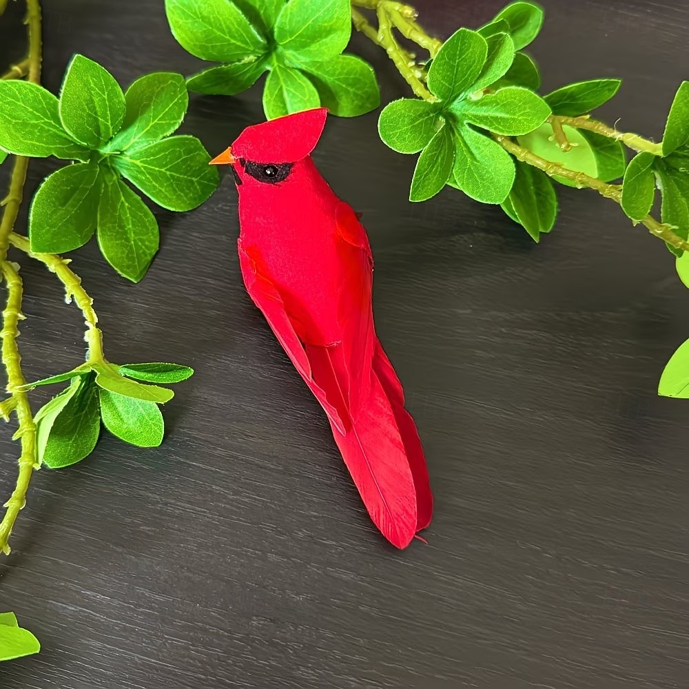 3-5 künstliche rote Spatzen als Hängeornamente, naturgetreue Vogeldekorationen aus Kunstfedern, geeignet für drinnen und draußen, z. B. für Zuhause, Garten, Weihnachtsbaum, Weihnachtsfeiern und 2026 - $14.51 –P8