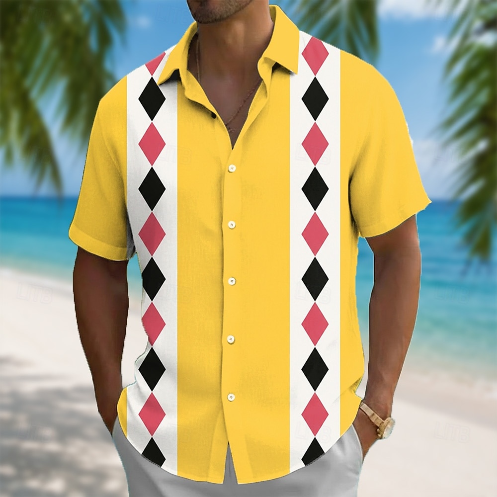 Men's Geometric Abstract Art Shirt Summer Shirt Button Up Shirt Short Sleeve Casual Daily Outdoor Vacation Summer Spring Turndown 3D Print Collared Shirts Blue Yellow Purple 2026 - $25.99 –P1