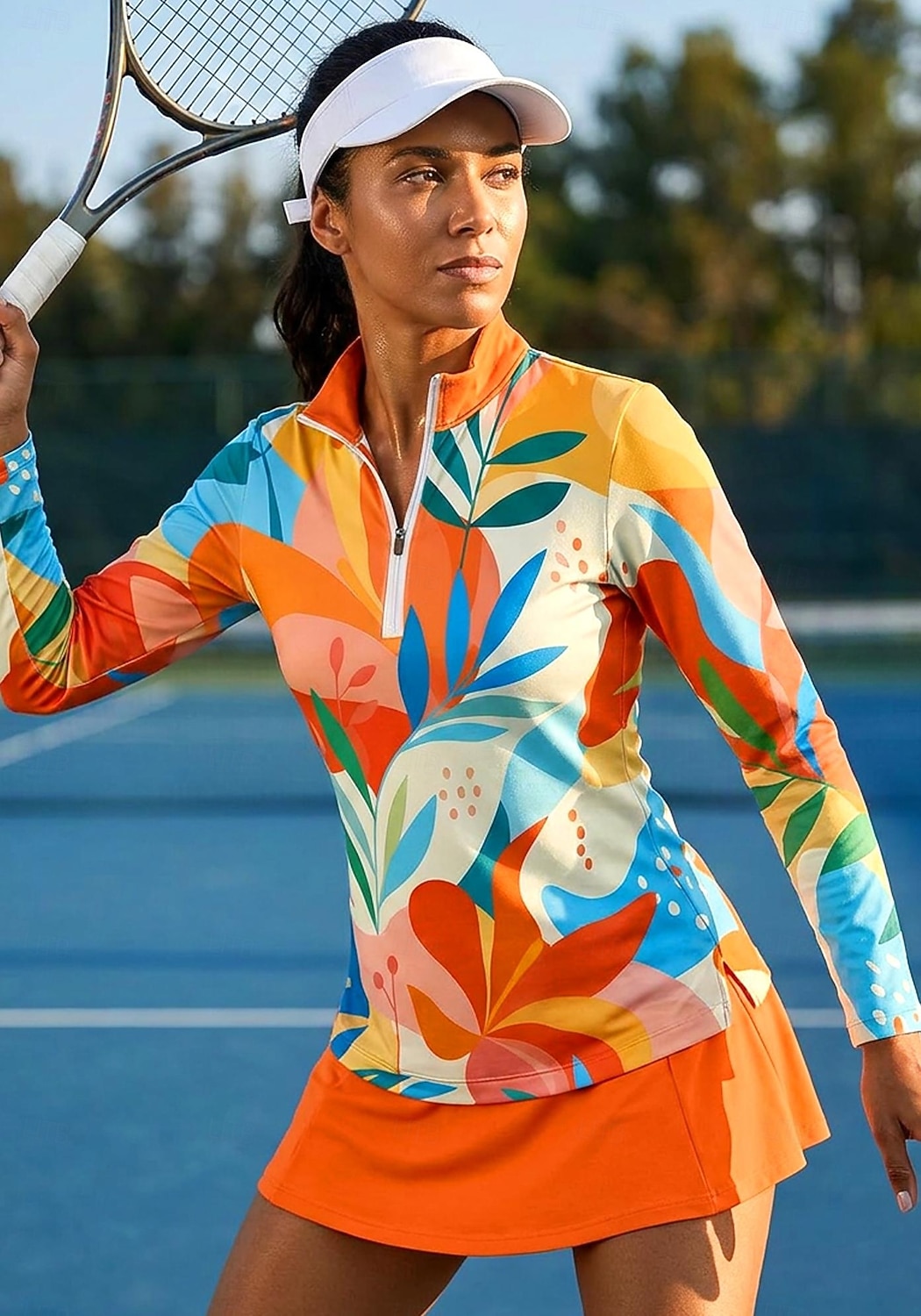 Per donna Geometrico Floreale Top Maglietta sportiva Maglia da tennis Manica Lunga Cerniera Floreale UPF50+ Resistente ai Raggi UV Alta elasticità Traspirante Pallavolo Tennis Golf Colletto Collo Alto del 2026 a $22.99 –P1