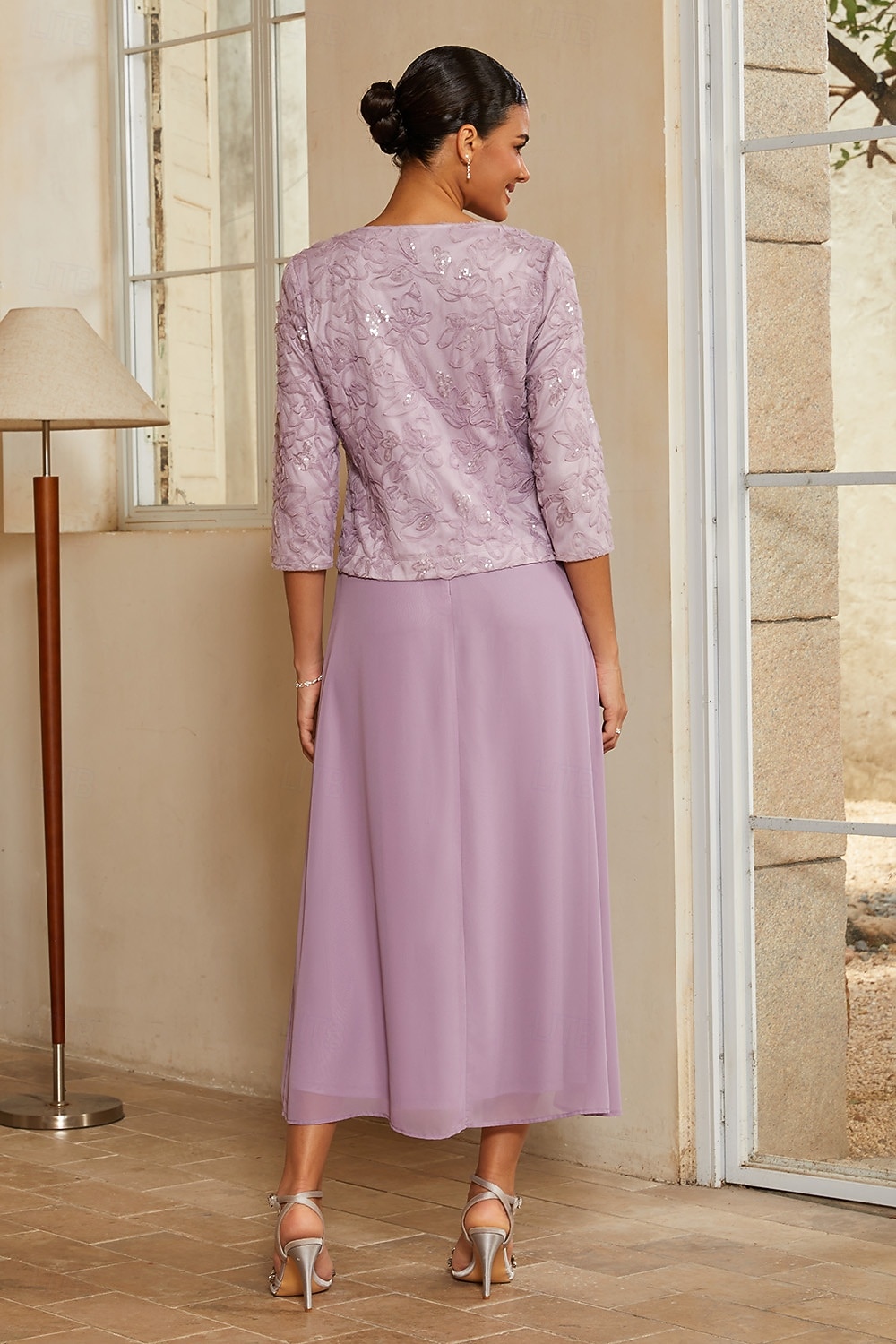Femmes Ligne A Ensembles de robes 2 pièces avec veste Robe de Cocktail Robe d'invité de mariage Longueur thé Col Rond Sans manches Manche 3/4 Élégant Quotidien Semi-Formel avec Chiffon Maille florale de 2026 ? $149.99 –P3
